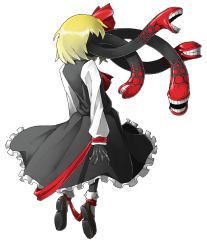 Rule 34 | 1girl, atlus, bad id, bad pixiv id, blonde hair, crossover, embodiment of scarlet devil, from behind, full body, hair ribbon, lowres, mazeran, multiple heads, persona, ribbon, rumia, short hair, solo, teeth, touhou, transparent background