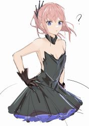 Rule 34 | 1girl, ?, absurdres, bare shoulders, black dress, black gloves, blue eyes, breasts, cleavage, dress, fish dumplings, girls&#039; frontline, gloves, hair ornament, hand on own hip, highres, long hair, looking at viewer, pink hair, small breasts, solo, st ar-15 (girls&#039; frontline), st ar-15 (prisoner of the dream) (girls&#039; frontline), white background