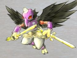 Rule 34 | armor, claws, digimon, feathers, karatenmon, mask, red eyes, wings