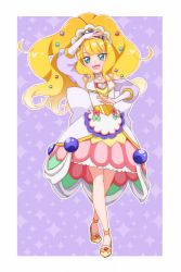 Rule 34 | 1girl, apron, blonde hair, blue eyes, bridal gauntlets, brooch, cacao (99chocolove99), choker, cure finale, delicious party precure, frills, full body, gloves, heart, heart brooch, high ponytail, jewelry, kasai amane, magical girl, open mouth, precure, smile, solo, white choker, white gloves