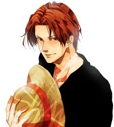 Rule 34 | 1boy, :p, artist request, hat, male focus, mcr, one piece, red hair, scar, shanks (one piece), short hair, simple background, solo, straw hat, tongue, tongue out