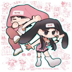 Rule 34 | 2girls, animal ear headwear, animification, ao izumi, bare shoulders, beanie, bike shorts, black eyes, black headwear, black shorts, boots, bracelet, chibi, chinese commentary, chinese text, crop top, dress, earrings, fake animal ears, hair behind ear, hat, heart, highres, jewelry, k-pop, kim chae-won, le sserafim, long hair, looking at viewer, medium hair, midriff, miyawaki sakura, mole, mole on stomach, multiple girls, navel, necklace, one eye closed, pants, pink headwear, pink pants, real life, shoes, shorts, smile, sneakers, speech bubble, strapless, strapless dress, tank top, translation request, white footwear, white tank top