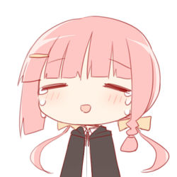 Rule 34 | 1boy, :d, ayanepuna, black jacket, black ribbon, blush, bow, braid, brown bow, closed eyes, collared shirt, commentary request, crossdressing, crying, dress shirt, hair bow, hair ornament, hairclip, hood, hood down, hooded jacket, jacket, long hair, low twintails, lowres, neck ribbon, nono (ayanepuna), open mouth, original, pink hair, ribbon, shirt, simple background, smile, solo, tears, trap, twintails, upper body, very long hair, white background, white shirt
