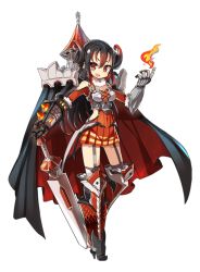 Rule 34 | 1girl, artist request, bare shoulders, black hair, boots, bran (oshiro project), cape, full body, gradient hair, high heel boots, high heels, holding, holding sword, holding weapon, horns, multicolored hair, official art, orange eyes, oshiro project:re, oshiro project:re, red hair, single horn, solo, sword, transparent background, weapon