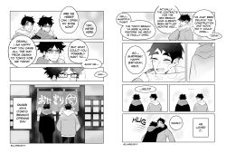 Rule 34 | !, !!, ..., 2boys, ?, akaashi keiji, arms around neck, artist name, blush, border, character name, claireiosity, closed eyes, coat, comic, couple, curly hair, english text, eyebrows, food, glasses, haikyuu!!, hair between eyes, hands in pockets, happy, highres, hug, jacket, japanese text, long image, long sleeves, looking at another, male focus, miya osamu, monochrome, multiple boys, onigiri, open mouth, pale skin, pants, restaurant, scarf, short hair, sign, sleeves past elbows, smile, sound effects, speech bubble, speed lines, stitched, surprised, teeth, third-party edit, tongue, twitter username, watermark, white border, wide image, window, winter, winter clothes, winter coat, yaoi
