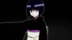 Rule 34 | 1boy, androgynous, animated, animated gif, hunter x hunter, japanese clothes, kalluto zoldyck, kimono, lowres, male focus, purple eyes, purple hair, solo, trap