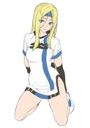 Rule 34 | 1girl, ashiomi masato, blonde hair, blue eyes, breasts, dress, elbow gloves, fingerless gloves, gloves, guilty gear, guilty gear xx, headband, long hair, looking at viewer, millia rage, simple background, solo, white background