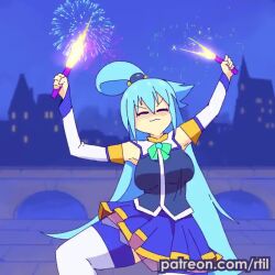 Rule 34 | 1girl, against wall, alcohol, animated, aqua (konosuba), ass, beer, blue eyes, blue hair, bouncing breasts, breasts, dancing, drinking, drunk, female focus, fireworks, flare, happy, kono subarashii sekai ni shukufuku wo!, large breasts, looking at viewer, looking back, new year, no panties, pout, rainbow, rtil, sideboob, skirt, smile, solo, source request, tagme, thighhighs, thighs, video, vomiting, vomiting rainbows, white thighhighs