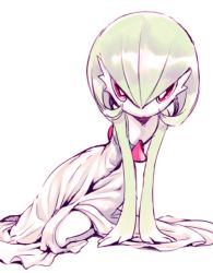 Rule 34 | 1girl, amezawa koma, creatures (company), game freak, gardevoir, gen 3 pokemon, leaning to the side, looking at viewer, nintendo, pokemon, pokemon (creature), simple background, sitting, solo, white background