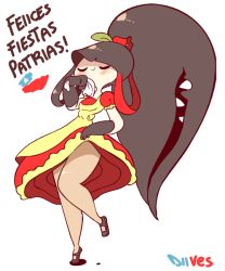 Rule 34 | 1girl, animated, animated gif, artist name, black footwear, black gloves, black hair, blush, breasts, chile, closed eyes, clothes lift, creatures (company), dancing, diives, dress, dress lift, female focus, flower, full body, game freak, gen 3 pokemon, gloves, hair flower, hair ornament, hands up, lifted by self, mawile, multicolored hair, nintendo, no humans, open mouth, pokemon, pokemon (creature), pokemon rse, puffy sleeves, red dress, red flower, red hair, sharp teeth, shoes, short sleeves, signature, simple background, small breasts, smile, solo, standing, teeth, text focus, two-tone hair, white background