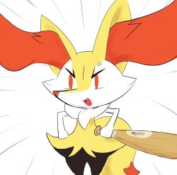 Rule 34 | 1girl, angry, animal ear fluff, animal ears, animal nose, artist name, baseball bat, black fur, blank eyes, body fur, braixen, cowboy shot, creatures (company), dated, emphasis lines, eryz, fangs, female focus, flat chest, fox ears, fox girl, fox tail, furry, furry female, game freak, gen 6 pokemon, hands on own hips, holding, holding baseball bat, jpeg artifacts, nintendo, open mouth, pokemon, pokemon (creature), red eyes, signature, simple background, sketch, snout, solo, standing, tail, v-shaped eyebrows, white background, white fur, yellow fur