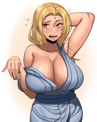 Rule 34 | 1girl, absurdres, bad id, bad pixiv id, blonde hair, blush, breasts, brown eyes, cleavage, cup, dazed, drinking glass, drooling, drunk, forehead jewel, gem, glass, highres, huge breasts, japanese clothes, kevbot, kimono, long hair, mature female, messy hair, naruto, naruto (series), saliva, shot glass, squeans, tsunade (naruto), wardrobe malfunction