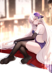 Rule 34 | 1girl, absurdres, backless dress, backless outfit, black thighhighs, dress, elbow gloves, fate/grand order, fate (series), feet, gloves, highres, jeanne d&#039;arc alter (fate), long hair, looking at viewer, see-through, see-through legwear, smile, socks, soles, thighhighs, thighs, toes, yellow eyes, zhenpiaoliang
