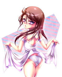 Rule 34 | 1boy, ass, bare shoulders, blush, bulge, clothes lift, crossdressing, dress, long hair, looking back, male focus, open mouth, panties, purple eyes, red hair, ribbon, skirt, skirt lift, solo, trap, underwear