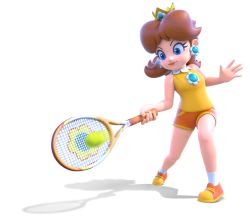 Rule 34 | ball, mario (series), mario tennis, mario tennis: ultra smash, official art, orange footwear, princess daisy, racket, shoes, shorts, super mario bros. 1, super mario land, tennis ball, tennis racket
