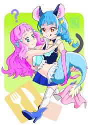 Rule 34 | animal ears, blue hair, cat ears, cat tail, commentary request, hair ornament, hairclip, inuyagi, laura (precure), licking lips, mermaid, monster girl, precure, sleeveless, star twinkle precure, tail, tongue, tongue out, tropical-rouge! precure, yuni (precure)