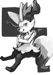 Rule 34 | 1girl, animal ear fluff, animal ears, animal feet, animal hands, animal nose, artist name, blush, body fur, braixen, closed mouth, creatures (company), cup, disposable cup, drink, drinking straw, female focus, fox ears, fox girl, fox tail, from side, full body, furry, furry female, game freak, gen 6 pokemon, grey outline, greyscale, hand up, happy, highres, holding, holding cup, holding drink, ikei, invisible chair, licking lips, light blush, looking at viewer, monochrome, multicolored fur, neck fur, nintendo, pokemon, pokemon (creature), signature, sitting, sketch, smile, snout, solo, tail, tongue, tongue out, two-tone background