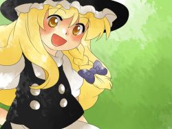 Rule 34 | 1girl, bad id, bad pixiv id, blonde hair, bow, braid, close-up, female focus, hair bow, hair ornament, hair ribbon, hammer (sunset beach), hat, kirisame marisa, long hair, ribbon, smile, solo, touhou, witch, witch hat, yellow eyes