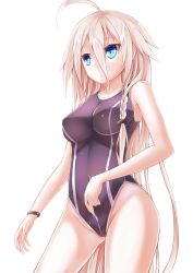 Rule 34 | 1girl, blue eyes, braid, crotch zipper, dying0414, ia (vocaloid), long hair, one-piece swimsuit, pink hair, simple background, solo, standing, swimsuit, vocaloid, zipper