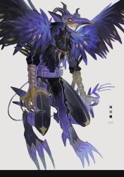 Rule 34 | absurdres, bird mask, bird wings, black clover, claws, demon horns, demon tail, feathered wings, highres, horns, jewelry, mask, nacht faust, necklace, purple wings, sharp teeth, tail, talons, teeth, tsugutoku, wings