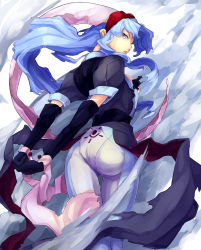 Rule 34 | 1990s (style), 1girl, ass, blue hair, derivative work, el hazard, elbow gloves, gloves, highres, ifurita, looking back, mkd78236, ribbon, scarf, solo