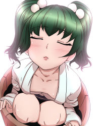 Rule 34 | 1girl, bakuya, blush, bucket, closed eyes, face, female focus, flat chest, green hair, hair bobbles, hair ornament, highres, in bucket, in container, incoming kiss, kisume, solo, touhou