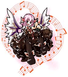 1girl animal_ears bad_id bad_pixiv_id cue_(lindwrum) dress female_focus fingernails musical_note mystia_lorelei no_headwear open_mouth pink_hair sharp_fingernails short_hair smile solo touhou wings