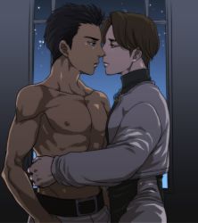 Rule 34 | 2boys, abs, kiss, male focus, multiple boys, muscular, pectorals, topless male, tactics ogre, undressing, yaoi