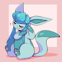 Rule 34 | blush, commentary, creature, creatures (company), english commentary, flufflixx, full body, game freak, gen 4 pokemon, glaceon, highres, nintendo, no humans, pokemon, pokemon (creature), shadow, sitting, smile, solo, sparkle