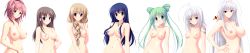 Rule 34 | 00s, 6+girls, amato saori, atelier kaguya, bare shoulders, blonde hair, blue eyes, blue hair, braid, breast hold, breasts, brown hair, choco chip, cleavage, closed mouth, completely nude, doctor, dutch angle, feet out of frame, female focus, green eyes, green hair, hair between eyes, hair intakes, hair ornament, hand on own hip, hand on own chest, highres, japanese clothes, jewelry, kagami tsukimi, kanzashi, kurosaki kimiko, large breasts, lips, long hair, looking at viewer, magatama, multiple girls, navel, necklace, nipples, nude, otama (sara sara sasara), pink hair, purple eyes, red eyes, sara sara sasara, shade, shirotae aya, shirotae mahiru, siblings, simple background, sister, sisters, small breasts, smile, standing, stomach, string, tachi-e, tattoo, transparent background, white hair, yellow eyes