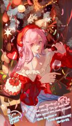 Rule 34 | 1girl, absurdres, alcohol, beret, birthday cake, blue choker, blue skirt, braid, breasts, cake, character age, choker, commentary, crown braid, cup, dated, drinking glass, english commentary, flower, food, hair ribbon, hat, heart, highres, holding, holding cup, indie virtual youtuber, looking to the side, medium breasts, mistedsky, mole, mole on breast, mole under eye, nini yuuna, nini yuuna (5th costume), off-shoulder shirt, off shoulder, open mouth, pink hair, plaid, plaid skirt, purple eyes, red hat, red ribbon, red sweater, ribbon, second-party source, shirt, sitting, skirt, smile, solo, star (symbol), streamers, sweater, tulip, virtual youtuber, white shirt, wine, wine glass, wreath, yellow flower