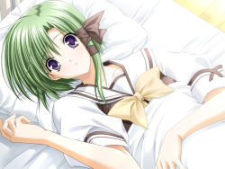 Rule 34 | 00s, 1girl, bed, game cg, green hair, ribbon, shigure asa, shuffle!