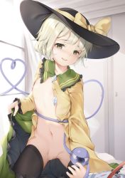 Rule 34 | 2girls, an-telin, bad id, bad pixiv id, black headwear, blue eyes, blush, bottomless, bow, cleft of venus, commentary request, curtains, door, flat chest, frilled shirt collar, frilled sleeves, frills, green eyes, green hair, green skirt, hat, hat bow, head tilt, heart, heart of string, highres, holding, holding clothes, holding skirt, incest, indoors, komeiji koishi, komeiji satori, long sleeves, looking at viewer, multiple girls, nipples, nose blush, open clothes, open shirt, out of frame, parted lips, pussy, shirt, short hair, siblings, sisters, sitting, skirt, unworn skirt, smile, solo focus, thighhighs, thighs, third eye, touhou, wide sleeves, window, yellow bow, yellow shirt, yuri
