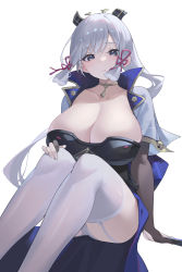 Rule 34 | 1girl, alternate breast size, arm support, ayaka (genshin impact), black gloves, blue eyes, blue hair, breasts, bridal gauntlets, choker, cleavage, collarbone, elbow gloves, flower knot, garter straps, genshin impact, gloves, hair between eyes, hair ornament, hair ribbon, hand on own knee, highres, holding, huge breasts, japanese clothes, kaneko (bblogtinhan), light blue hair, looking at viewer, mole, mole under eye, neck tassel, panties, parted lips, ribbon, short sleeves, sidelocks, simple background, sitting, solo, thighhighs, thighs, tress ribbon, underwear, white background, white panties, white thighhighs