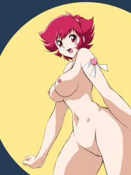 Rule 34 | 00s, 1girl, armband, breasts, choker, cowboy shot, cutie honey, cutie honey (character), hairband, heart, kisaragi honey, magical girl, nipples, nude, open mouth, pussy, re: cutie honey, red eyes, red hair, short hair, solo, tattoo, uncensored