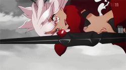 2girls animated animated_gif chloe_von_einzbern fate/kaleid_liner_prisma_illya fate_(series) female_focus lowres miyu_edelfelt multiple_girls outdoors weapon