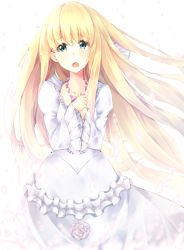 Rule 34 | 10s, 1girl, aldnoah.zero, asseylum vers allusia, bad id, bad pixiv id, blonde hair, blue eyes, collarbone, dress, highres, jewelry, long hair, looking at viewer, necklace, neko sensha, open mouth, own hands together, solo, tears, white dress, wind