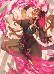 Rule 34 | absurdres, armor, barghest (second ascension) (fate), blonde hair, blood, blood on face, breasts, fate/grand order, fate (series), fire, foreshortening, gauntlets, headpiece, high heels, highres, incoming attack, kashia, large breasts, long hair, looking at viewer, muscular, muscular female, open mouth, outstretched arm, pauldrons, shoulder armor, shouting, sideboob, single pauldron, skin tight, thick thighs, thighs