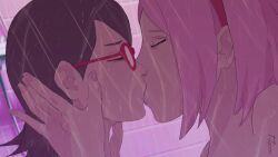 Rule 34 | 2girls, animated, artist request, black hair, boruto: naruto next generations, closed eyes, female focus, french kiss, glasses, haruno sakura, highres, incest, kiss, mother and daughter, multiple girls, naruto, naruto (series), pink hair, saliva, saliva trail, short hair, shower (place), showering, sound, tagme, tongue, tongue out, tongue suck, uchiha sarada, video, wet, yuri
