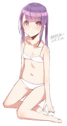 Rule 34 | 1girl, bare arms, bare legs, bare shoulders, barefoot, bikini, blush, breasts, brown eyes, collarbone, dated, closed eyes, full body, long hair, maze (gochama ze gohan), navel, original, purple hair, sidelocks, signature, simple background, sitting, sketch, small breasts, smile, solo, swimsuit, twintails, white background, white bikini, yokozuwari