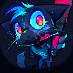 1girl absurdres black_background furry furry_female glowing glowing_eyes highres holding holding_knife knife looking_at_viewer mae_borowski multicolored_eyes night_in_the_woods pupp solo