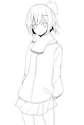 Rule 34 | 1girl, alternate costume, bad id, bad pixiv id, contemporary, embodiment of scarlet devil, female focus, greyscale, hair ornament, hair ribbon, hairclip, highres, jacket, lineart, monochrome, ribbon, rumia, scarf, short hair, simple background, skirt, solo, touhou, tp65pxu4, transparent background