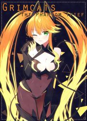 Rule 34 | 1girl, :3, ;3, animal ears, armored bodysuit, asymmetrical hair, black background, black gloves, black thighhighs, blonde hair, blush, bodystocking, boots, breasts, cat ears, center opening, character name, clawed gauntlets, cleavage, closed mouth, commentary, covered navel, eiyuu densetsu, fake animal ears, fake whiskers, falcom, feet out of frame, gloves, green eyes, grimcats (eiyuu densetsu), hair between eyes, highres, judith ranster, kuro no kiseki, leaning forward, long hair, looking at viewer, medium breasts, multicolored hair, one eye closed, orange hair, paw pose, sano (merrymerry), sidelocks, simple background, skin tight, smile, solo, thigh boots, thighhighs, triangle, two-tone hair, v-shaped eyebrows, very long hair