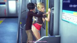 1boy 1girl 3d animated blonde_hair breasts breasts_out clothed_sex dead_or_alive erection functionally_nude hetero interior long_hair marie_rose miniskirt nipples penis public_indecency pussy red_skirt sex sex_from_behind skirt sound standing standing_sex tagme testicles train_interior uncensored vaginal video