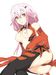 Rule 34 | 1girl, bare shoulders, breasts, breasts out, center opening, chikkinage nage, detached sleeves, fingerless gloves, gloves, guilty crown, hair ornament, hairclip, highres, looking at viewer, medium breasts, nipples, pink hair, solo, twintails, yuzuriha inori
