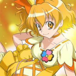 Rule 34 | 00s, 1girl, bow, breasts, clover, collarbone, cure pine, detached sleeves, eyelashes, four-leaf clover, fresh precure!, hair bow, haruyama kazunori, heart, large breasts, magical girl, matching hair/eyes, orange eyes, orange hair, precure, solo, yamabuki inori