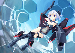 Rule 34 | 10s, 1girl, absurdres, aiming, aiming at viewer, aoi kao (lsz7106), arm up, armpits, blue eyes, bodysuit, breasts, cleavage, closed mouth, date a live, dual wielding, elbow gloves, female focus, flying, full body, gloves, gun, highres, holding, holding gun, holding weapon, knees together feet apart, legs, leotard, mecha musume, medium breasts, navel, neck, revealing clothes, see-through, short hair, silver hair, solo, strapless, strapless leotard, tobiichi origami, weapon