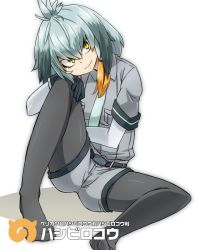 Rule 34 | 10s, 1girl, aono3, belt, black belt, black gloves, black hair, black pantyhose, character name, closed mouth, collared shirt, fingerless gloves, gloves, grey hair, grey necktie, grey shirt, grey shorts, hand on leg, head tilt, head wings, japari symbol, kemono friends, layered sleeves, long hair, long sleeves, looking at viewer, low ponytail, multicolored hair, necktie, no shoes, pantyhose, pantyhose under shorts, shadow, shirt, shoebill (kemono friends), short over long sleeves, short sleeves, shorts, side ponytail, silver neckwear, simple background, sitting, smile, solo, translated, white background, wings, yellow eyes