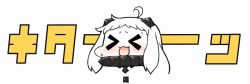 Rule 34 | &gt; &lt;, 10s, 1girl, :3, > <, abyssal ship, ahoge, chibi, closed eyes, colored skin, horns, kantai collection, long hair, northern ocean princess, open mouth, simple background, solo, sweat, tanaka kusao, white background, white hair, white skin, x3