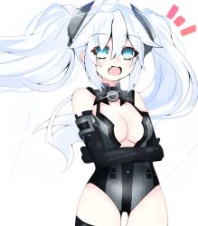 Rule 34 | bare shoulders, black heart (neptunia), bodysuit, boots, breasts, cleavage, embarrassed, flustered, gloves, green eyes, hair ornament, hairclip, long hair, medium breasts, neptune (series), noire (neptunia), open mouth, sl3camgqmy9igmq, tears, thighs, tsundere, twintails, white hair